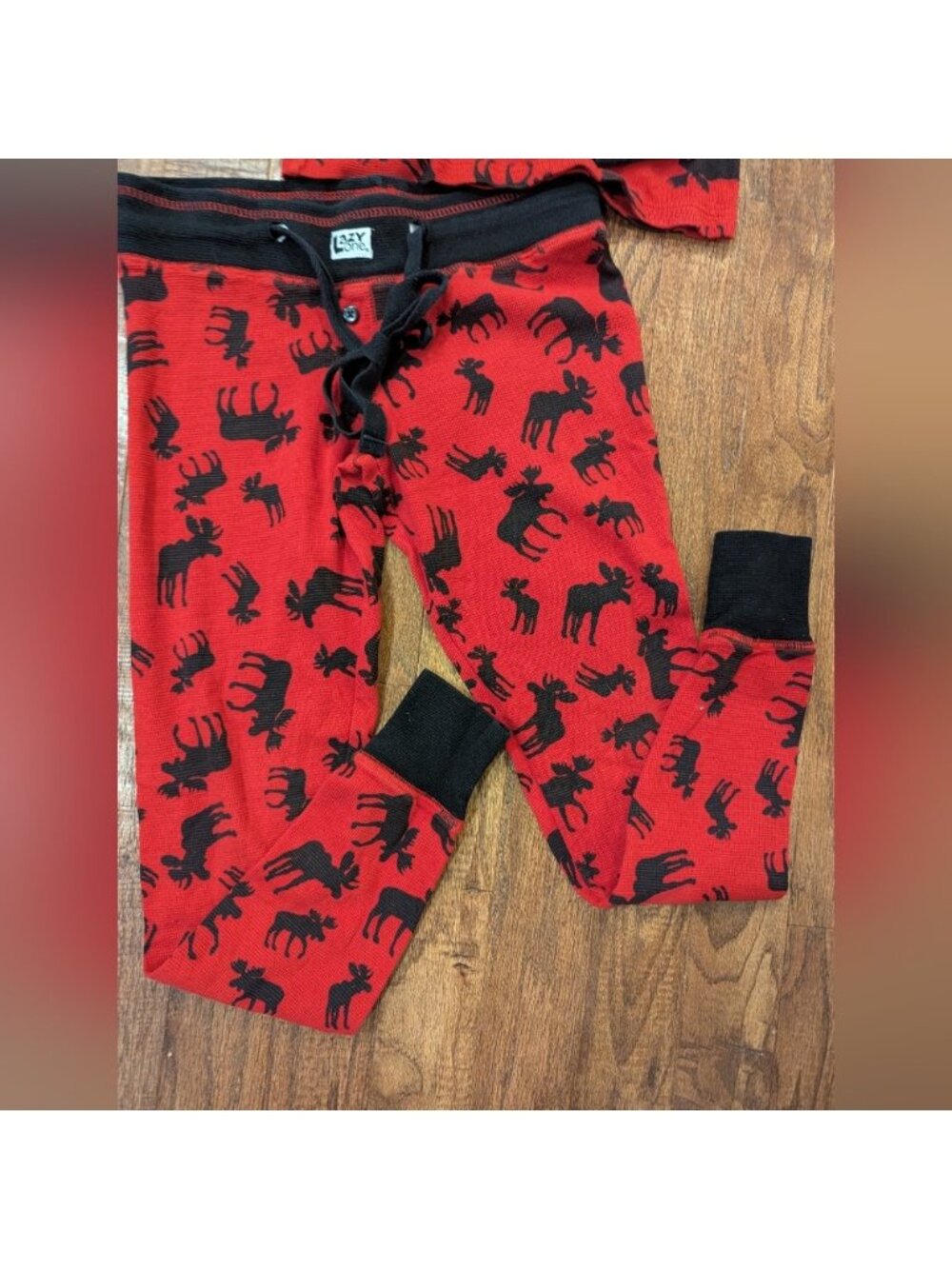 LazyOne long-sleeve Red Cotton Moose pajama Set. XS Adult Unisex - Picture 3 of 11